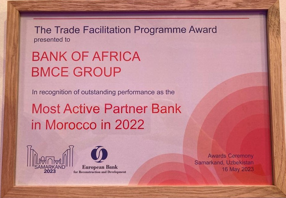 Bank Of Africa élue «Banque Partenaire la Plus Active au Maroc pour l’année 2022» par la BERD